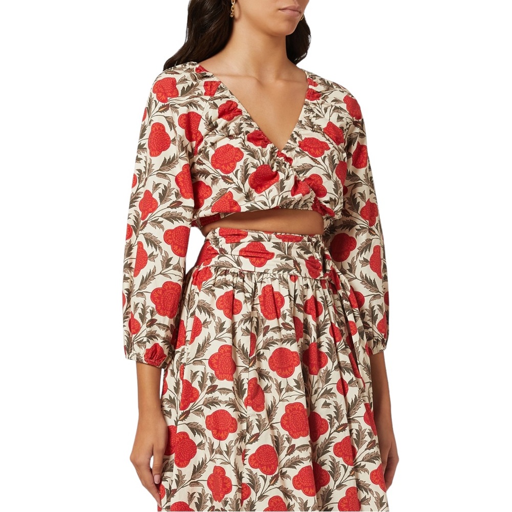 RHODE ESTE TOP GARDEN OF DREAMS RED FLORAL CROP TOP NEW WITH TAGS
